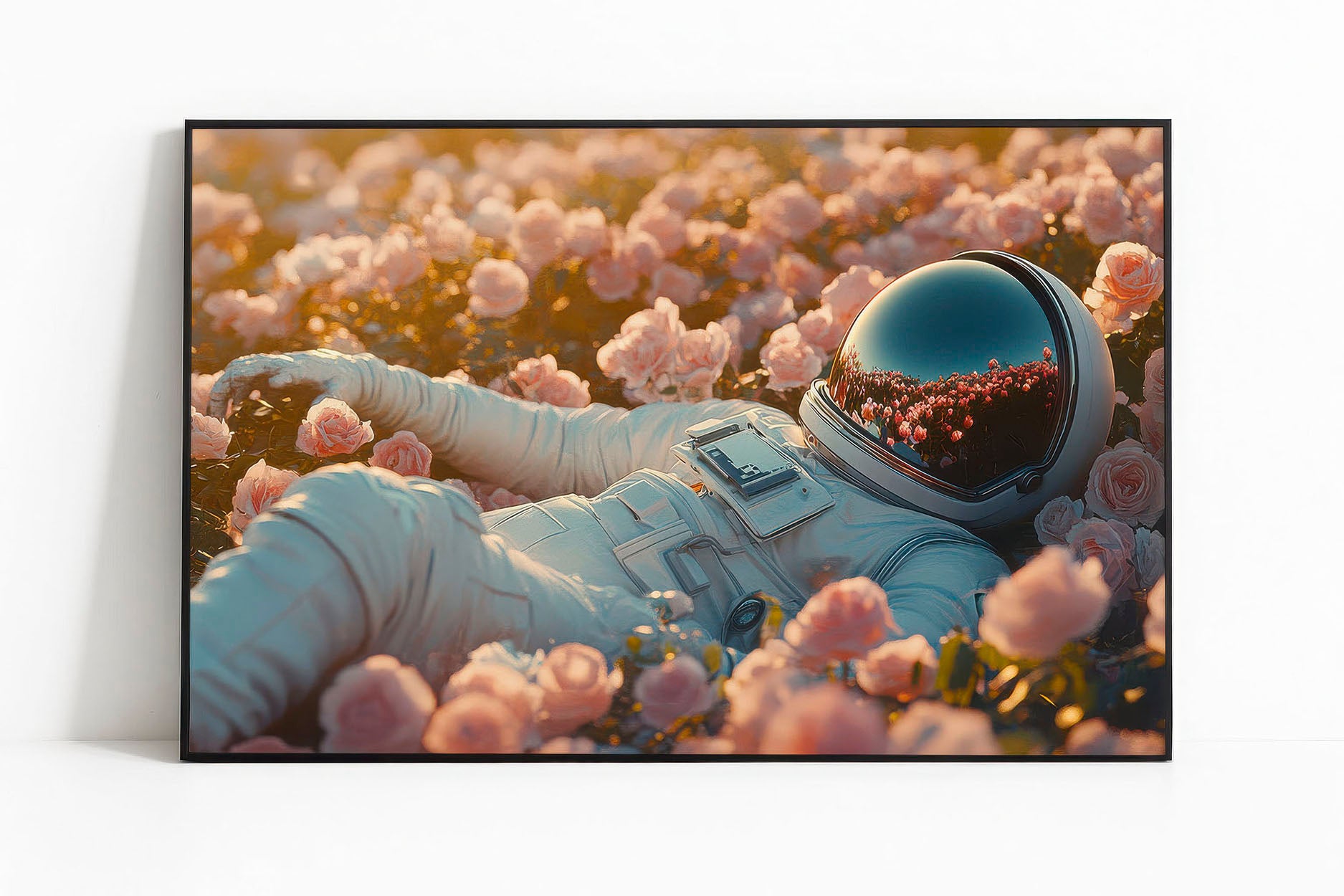 🚀 Astronaut in Bloom | Surreal Space & Floral Art Print