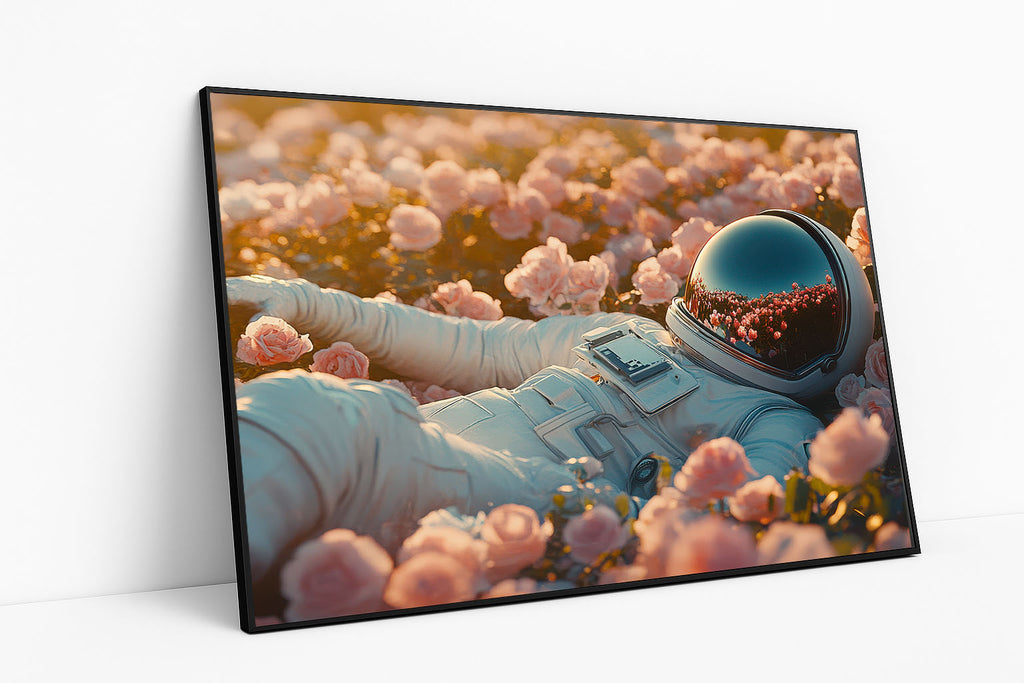🚀 Astronaut in Bloom | Surreal Space & Floral Art Print